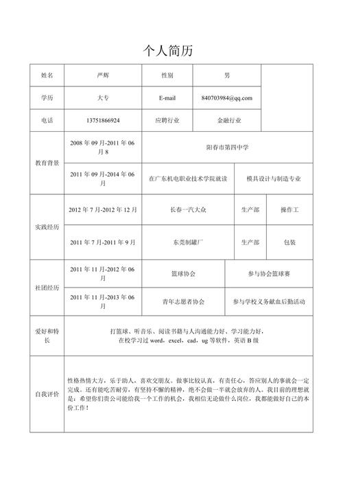 个人简历个人经历范文（个人经历简历样本范文）-图1