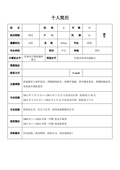 药剂个人简历范文（药剂简历模板）-图1