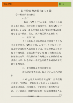 银行检查整改报告范文（银行检查整改报告及下一步工作计划）